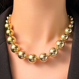 Women's Stainless Steel Gold Hollow Beads Balls Chunky Choker Chain Necklace